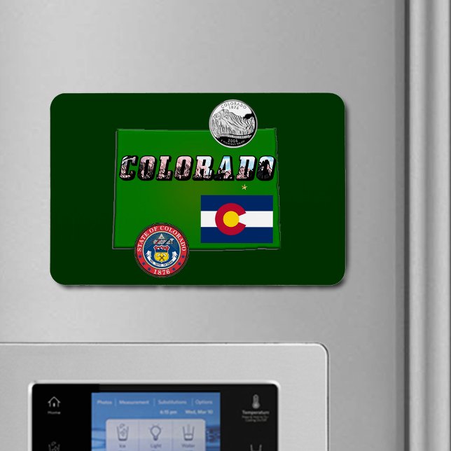 Imán Colorado Picture Text, Flag, Seal, Quarter, Map (Colorado Photo Text Flag Seal Quarter Map Flexible Magnet)