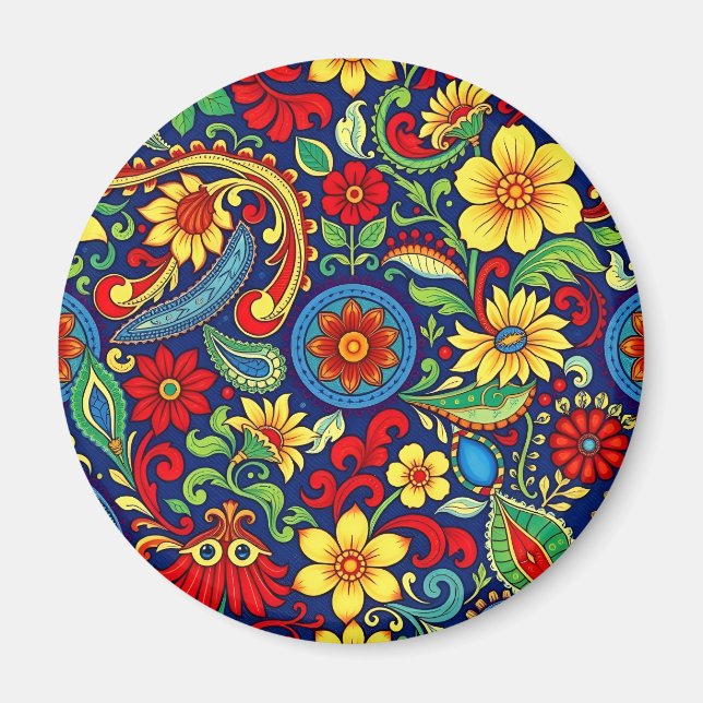 Imán Colores arcoiris Flores Diseño Paisley (Frente)
