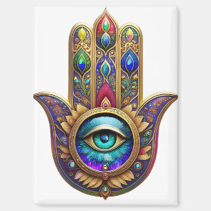 Imán Colores de pavo real dorado Hamsa Verde Zafiro Ter