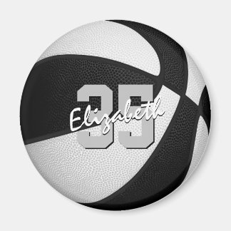 Imán colores del equipo de baloncesto blanco negro pers