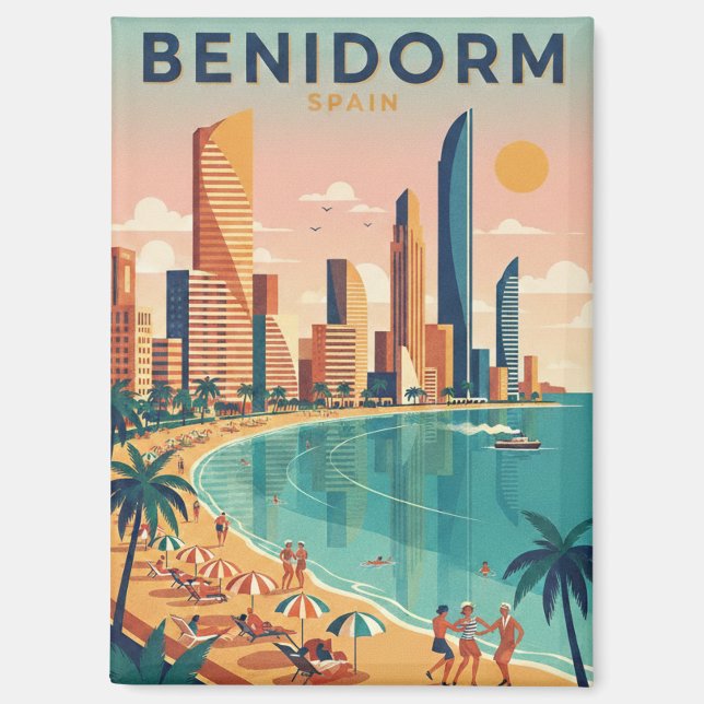 Imán Colorful Benidorm Spain Costa Blanca Illustration (Anverso)