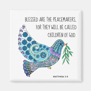 Imán Colorful Dove habla sobre la paz (Mateo 5:9)