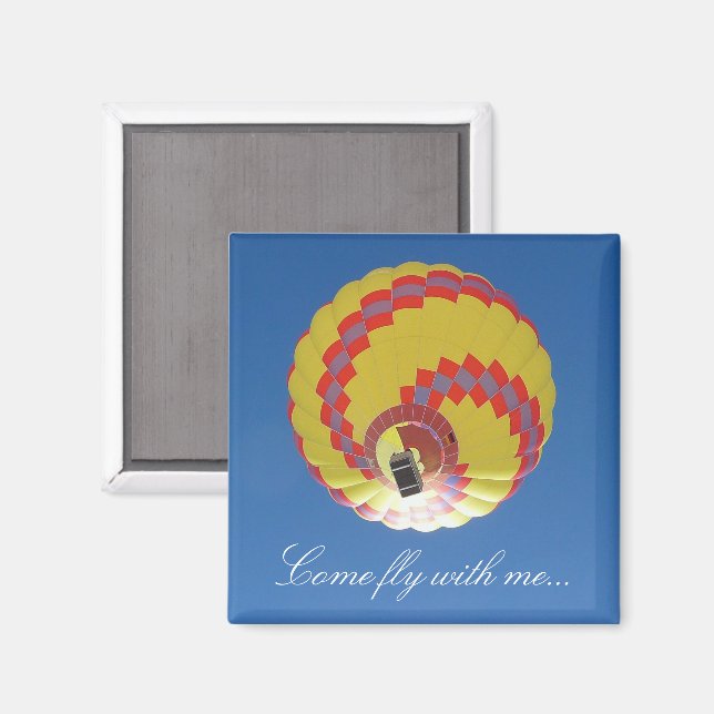Imán Colorful Hot-Air Balloon in a Blue Sky (Anverso/Reverso)