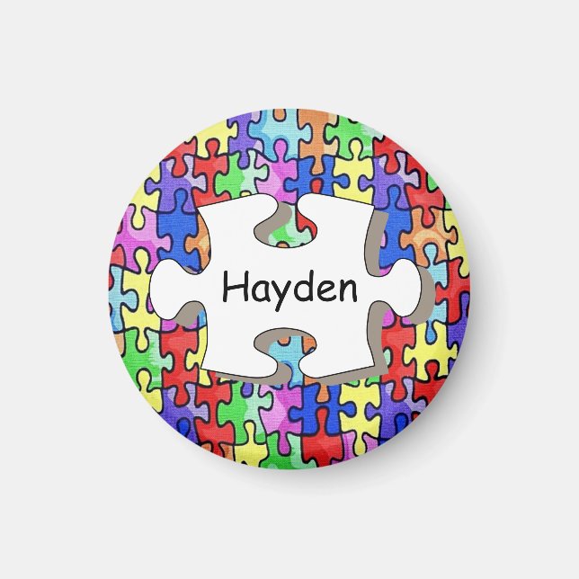 Imán Colorful Jigsaw Puzzle Pattern Personalised (Frente)