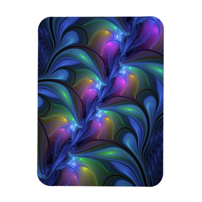 Imán Colorful Luminous Abstract Blue Pink Green Fractal (Vertical)