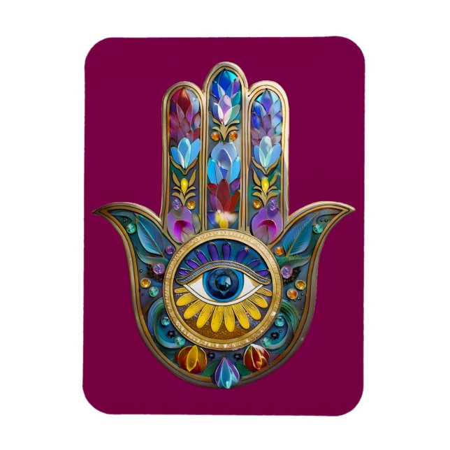 Imán Colorful Petals Leaves Hamsa Sapphire Third Eye (Vertical)