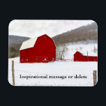 Imán Colorful Picturesque Winter Snowy Red Barn Farm<br><div class="desc">The back roads of Pennsylvania are filled with quaint beautiful old farm scenes such as this pair of red wood barns. Add this wintry barnyard scene to your farm themed decor as you add your own personal touch with an inspirational text on this flexible magnet that can hold your precious...</div>