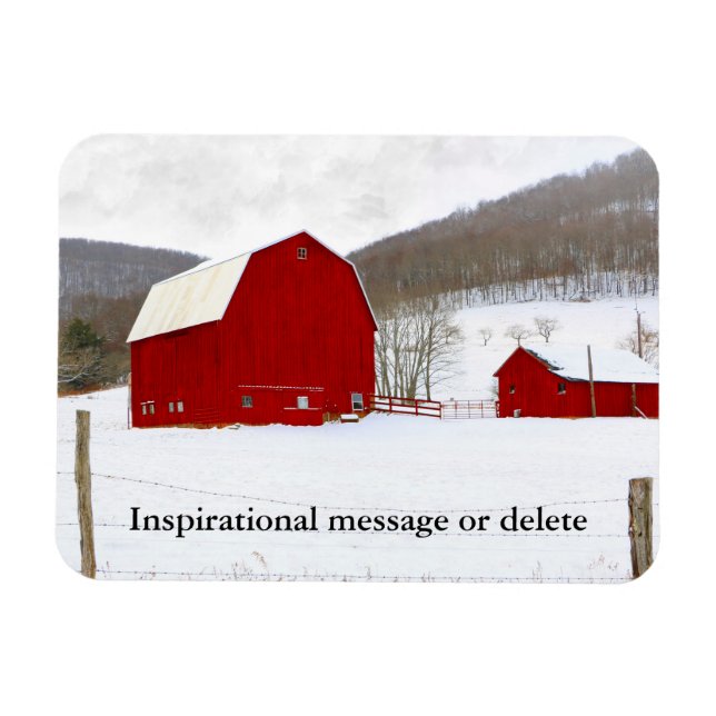 Imán Colorful Picturesque Winter Snowy Red Barn Farm (Horizontal)
