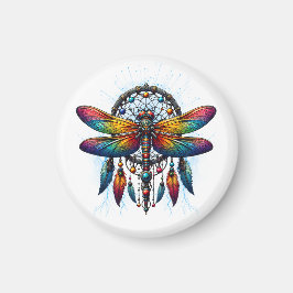 Imán Colorful Psychedelic Dragonfly Dreamcatcher Boho