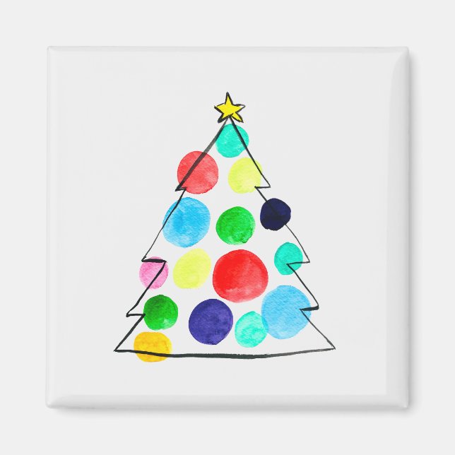Imán Colorida acuarela de árbol de Navidad (Frente)