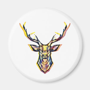 Imán Colorida acuarela Deer Head Art