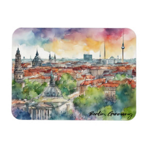 Imán Colorida Berlin Alemania Skyline Watercolor