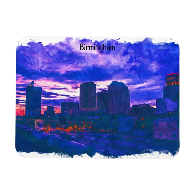 Imán Colorida Birmingham Reino Unido Vista de la acuare (Horizontal)