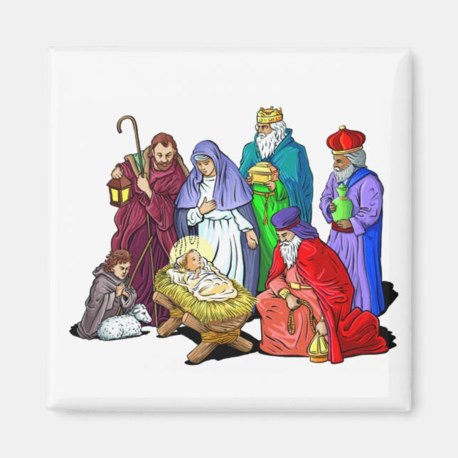 Imán Colorida escena de la Natividad de los Navidades (Frente)