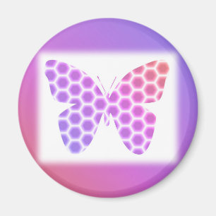 Imán Colorida pintura de mariposa geométrica rosa púrpu