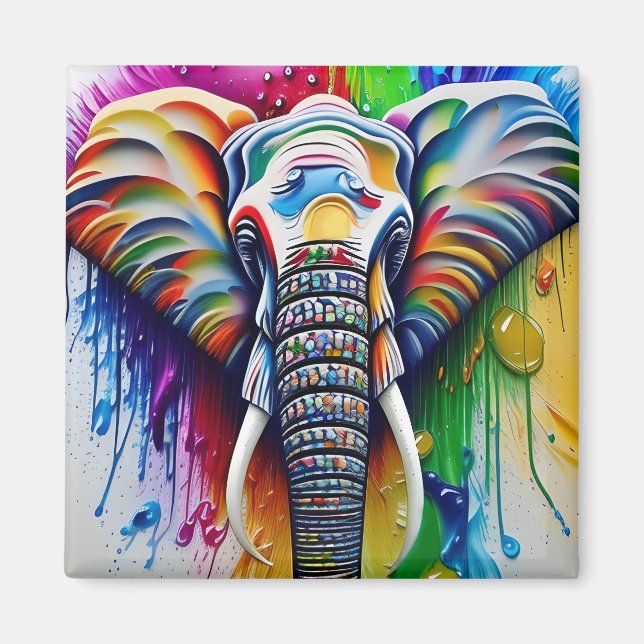 Imán Colorida pintura salpicada de elefante africano (Frente)