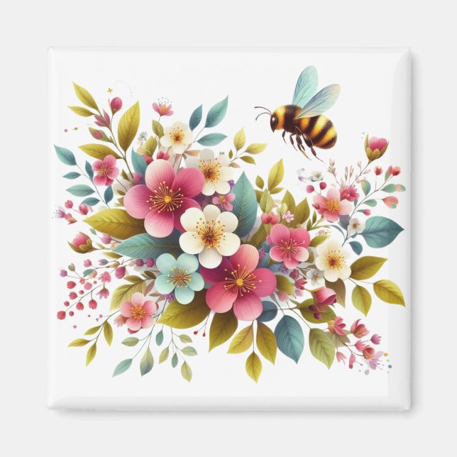 Imán Colorida, Primavera/Abeja floral (Frente)