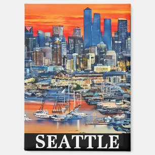 Imán Colorida Seattle Washington Cityscape Sunset