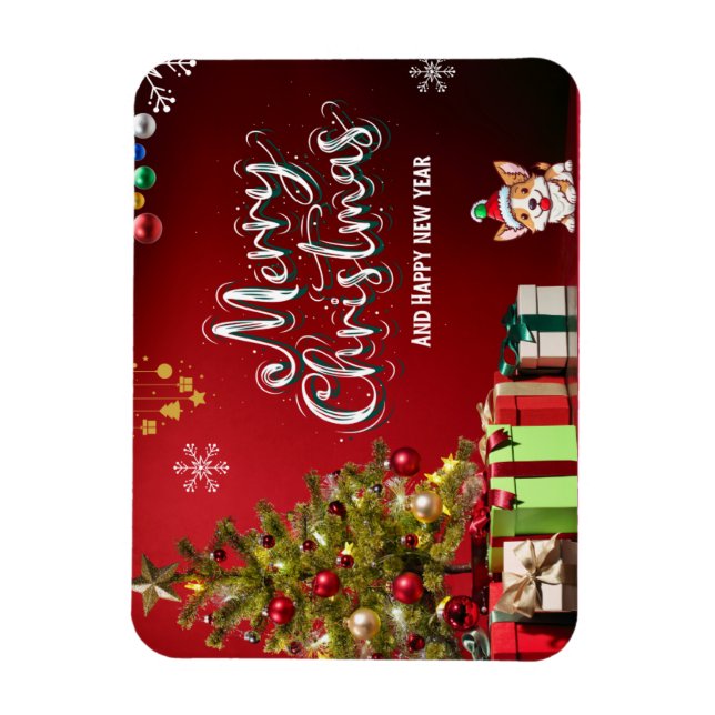 Imán Colorida tarjeta de navidad roja y verde (Vertical)