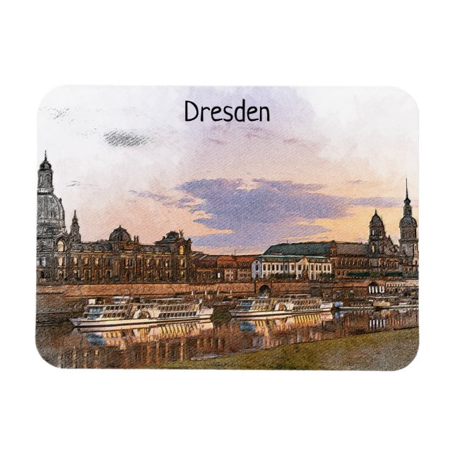 Imán Colorida vista de Dresden Germany Elbe Panorama (Horizontal)