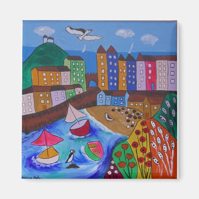Imán Colorida vista de Tenby (Frente)