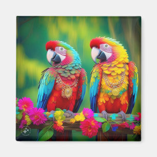 Imán Coloridas Aves Crudas En La Rama-67859