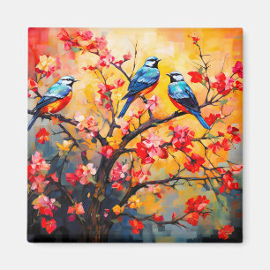 Imán Coloridas aves de primavera en flor