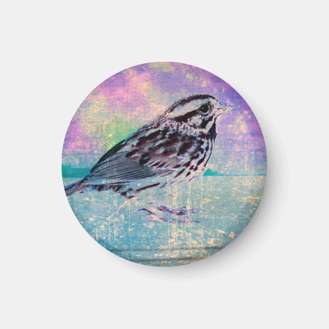 Imán Colorido Abstract Bird Art: Vibrant Songbird (Frente)