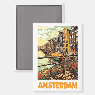 Imán Colorido Amsterdam Vintage Holanda Ciudad Canal 