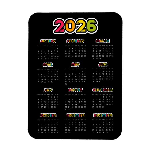 Imán Colorido calendario negro 2025 (Vertical)
