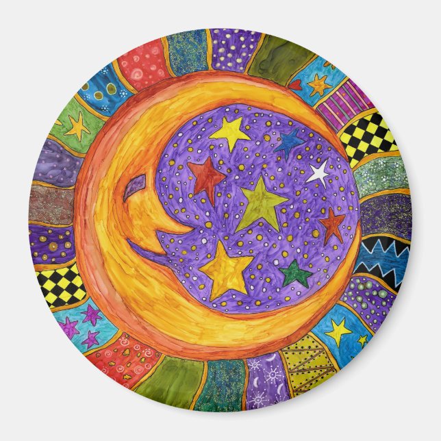 Imán colorido de sol, luna y estrellas (Frente)