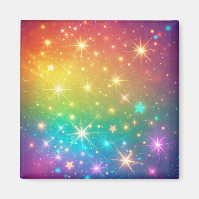Imán Colorido espacio de estrellas arcoiris (Frente)