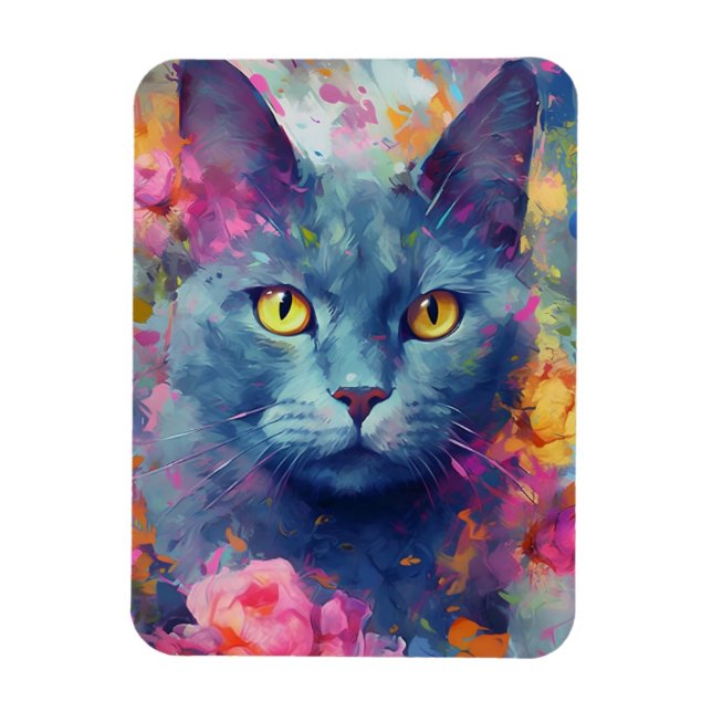 Imán Colorido gato azul ruso (Vertical)