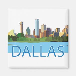 Imán Colorido Ilustracion Skyline de Dallas
