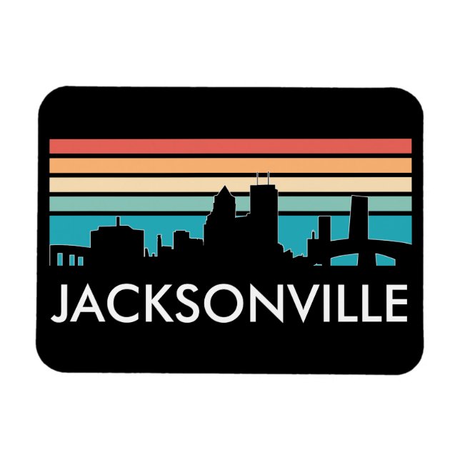 Imán Colorido Jacksonville Florida Retro Sunset Skyline (Horizontal)