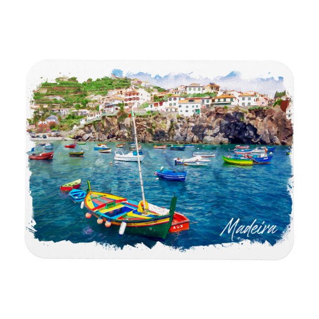Imán Colorido Madeira Portugal Viajes de época (Horizontal)
