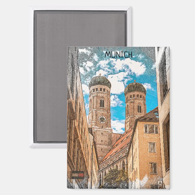 Imán Colorido Múnich Alemania Frauenkirche (Anverso/Reverso)