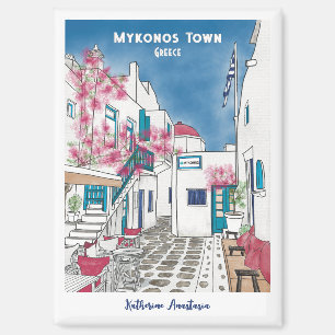 Imán Colorido Mykonos Grecia Recuerdo Personalizado 