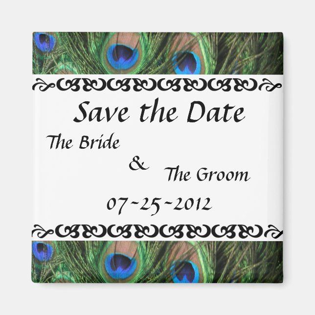 Imán Colorido Peacock Guardar la fecha (Frente)