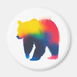 Imán Colorido Spray Paint Bear Silhouette Round