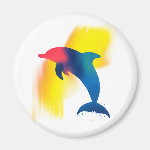 Imán Colorido Spray Paint Delphin Silhouette Round