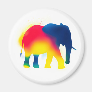 Imán Colorido Spray Paint Elephant Silhouette Round