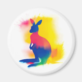 Imán Colorido Spray Paint Kangaroo Silhouette Round
