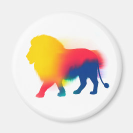 Imán Colorido Spray Paint Lion Silhouette Round