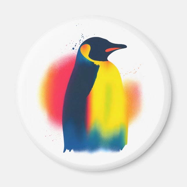 Imán Colorido Spray Paint Penguin Silhouette Round (Frente)