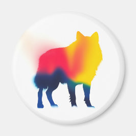 Imán Colorido Spray Paint Wolf Silhouette Round