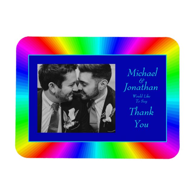 Imán Colorido y brillante Boda arcoiris gracias (Horizontal)