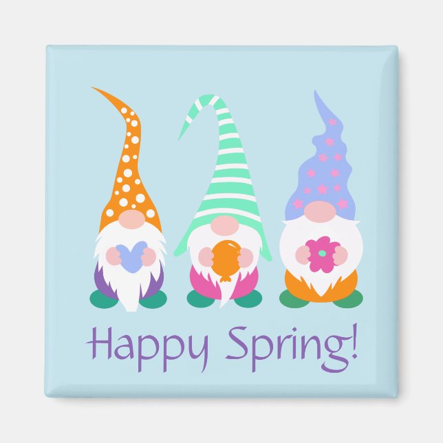Imán Coloridos Gnomes Feliz Primavera Saludos (Frente)