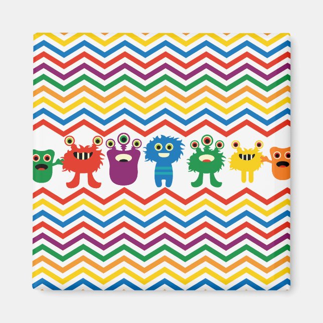 Imán Coloridos Monstruos Cute Divertidos Chevron Rastre (Frente)
