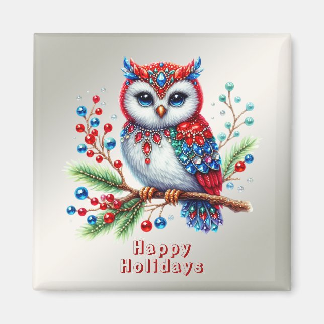 Imán Coloridos Navidades Owl Holiday Magnet (Frente)